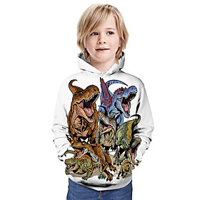 Sweat à capuche et Sweat Garçon Enfants Manches Longues Dinosaure 3D effet Graphique 3D Animal Imprimer Blanche Enfants Hauts Actif