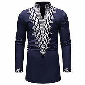Mens Shirts, Mens Dashiki African Tribal Clothing Printed Long Henley Shirt Traditional Ethnic Slim Fit Outfit Plus