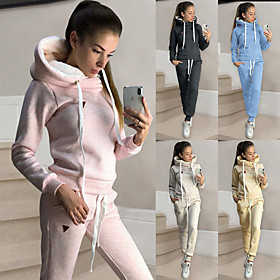 Women's Sweatsuit 2 Piece Set Drawstring Loose Fit Hoodie Solid Color Sport Athleisure Clothing Suit Long Sleeve Soft Comfortable Everyday Use Casual Daily / W