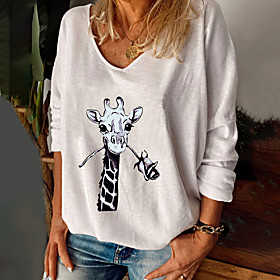 Women's Plus Size Tops T shirt Graphic Giraffe Print Long Sleeve V Neck Casual / Daily Fall Summer Big Size XL XXL 3XL 4XL 5XL / Loose