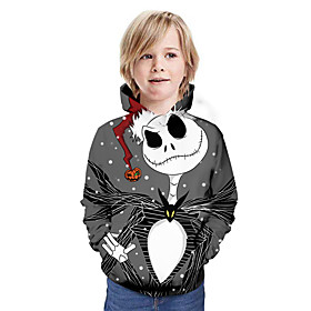 Kids Boys' Hoodie  Sweatshirt Long Sleeve 3D Christmas Print Dark Gray Children Tops Active Christmas