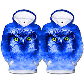 Kids Boys' Hoodie  Sweatshirt Long Sleeve Owl Animal Print Children Tops Active Basic Blue