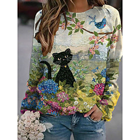 Femme Sweat à capuche Sweat-shirt Chat Graphique 3D Imprimer du quotidien 3D effet basique Décontractée Pulls Capuche Pulls molletonnés Vert