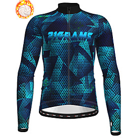 21Grams Men's Long Sleeve Cycling Jacket Winter Fleece Dark Blue Bike Jacket Top Mountain Bike MTB Road Bike Cycling Thermal Warm Fleece Lining Breathable Spor