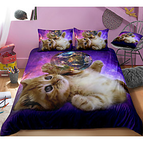 Cute Cat Print 3-Piece Duvet Cover Set Hotel Bedding Sets Comforter Cover with Soft Lightweight Microfiber, Include 1 Duvet Cover, 2 Pillowcases for Double/Que