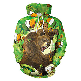 Homme Sweat-shirt à capuche Graphique Ours Imprimer Décontractée du quotidien Vacances Décontractée Grand et grand St. Patrick's Day Pulls Capuche Pulls mollet