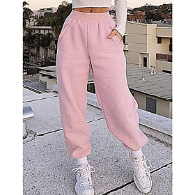 Women's Casual / Sporty Streetwear Comfort Casual Weekend Bloomers Pants Plain Full Length Pocket White Blushing Pink Gray