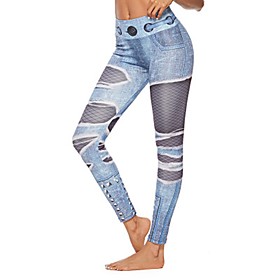 Women's Sporty Novelty Comfort Skinny Slim Sport Casual Leggings Pants Graphic Ankle-Length Print Light Blue