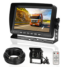 Rear View Camera Kit with 7 LCD Monitor amp; 120 Wide Angle Rearview Camera IP68 Waterproof 18IR Night Vision Reversing Camera for Truck Trailer Bus Van Agricu