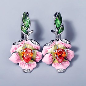 Women's AAA Cubic Zirconia Earrings Fancy Petal Elegant Baroque Sweet Earrings Jewelry Silver For Gift Date Promise 1 Pair