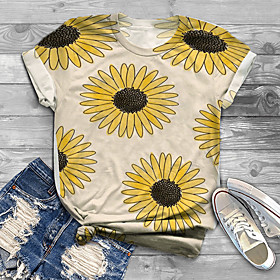 Women's Plus Size Tops T shirt Floral Daisy Print Short Sleeve Round Neck Big Size / Holiday
