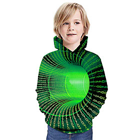 Kids Boys' Hoodie  Sweatshirt Long Sleeve Graphic 3D Print Green Children Tops Active