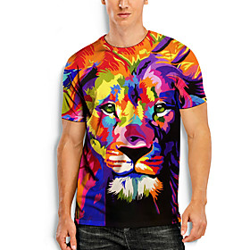 Men's T shirt Shirt 3D Print Graphic Prints Lion 3D Print Short Sleeve Daily Tops Casual Fashion Round Neck Rainbow / Summer