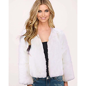 Women's Faux Fur Coat Solid Colored Fall  Winter V Neck Regular Coat Daily Long Sleeve Jacket Blushing Pink