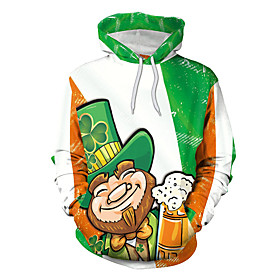 Homme Sweat-shirt à capuche Bande dessinée Graphique Humain Imprimer Décontractée du quotidien Vacances Décontractée Grand et grand St. Patrick's Day Pulls Cap