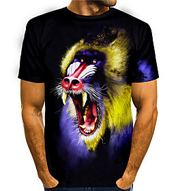 Men's Tee T shirt Shirt 3D Print Graphic Prints Monkey Animal Print Short Sleeve Daily Tops Basic Casual Black