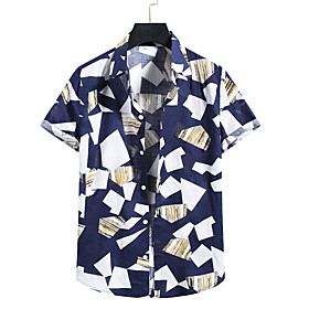 Men's Shirt 3D Print Graphic Prints Print Short Sleeve Vacation Tops Button Down Collar Navy Blue / Beach