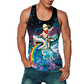 Men's Tank Top Vest Undershirt 3D Print Cat 3D Print Print Sleeveless Daily Tops Casual Beach Rainbow