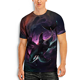 Men's Tees T shirt 3D Print Graphic Prints Shark Animal Print Short Sleeve Daily Tops Casual Designer Big and Tall Black