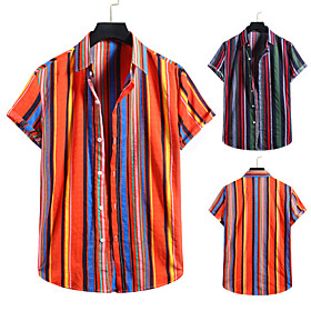 Men's Shirt 3D Print Graphic Prints Print Short Sleeve Vacation Tops Button Down Collar Green Orange / Beach