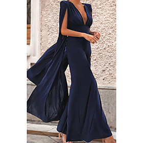 Women's Sophisticated Dusty Blue Jumpsuit Solid Colored Backless