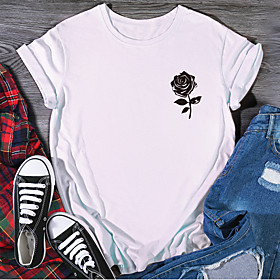Women's T shirt Graphic Print Round Neck Basic Tops 100% Cotton White Black