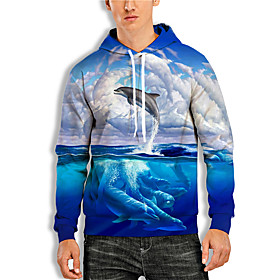 Men's Pullover Hoodie Sweatshirt Graphic Prints Animal Print Hooded Daily Sports 3D Print 3D Print Casual Hoodies Sweatshirts  Long Sleeve Blue