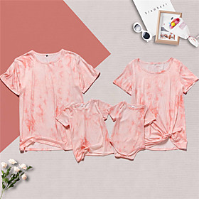 Family Look Dress Graphic Print Blushing Pink Short Sleeve Matching Outfits