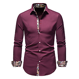 Men's Shirt Other Prints Color Block Print Long Sleeve Daily Tops Business Casual Fashion White Wine Black