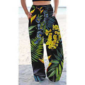 Women's Basic Chino Comfort Going out Beach Pants Pants Flower / Floral Graphic Prints Short Elastic Drawstring Design Print Green
