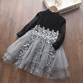 Kids Little Girls' Dress Color Block Black Dresses