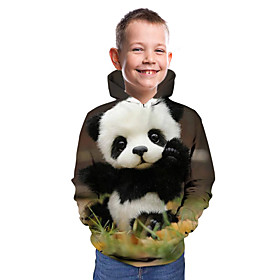 Kids Boys' Hoodie  Sweatshirt Long Sleeve Panda 3D Print Graphic Animal With Pockets Khaki Children Tops Active Cute 3-12 Years