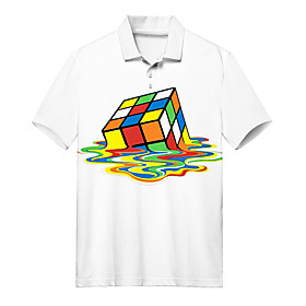 Men's Golf Shirt 3D Print Rubik's Cube Button-Down Print Short Sleeve Casual Tops Casual Fashion Soft Breathable White / Sports