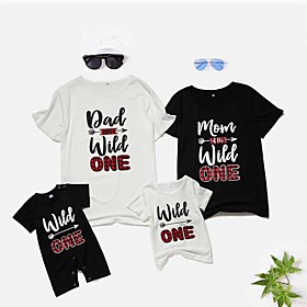 Family Look Tops Graphic Print Black Short Sleeve Matching Outfits