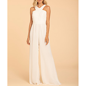 Jumpsuits Halter Neck Floor Length Chiffon Bridesmaid Dress with Ruching / Open Back