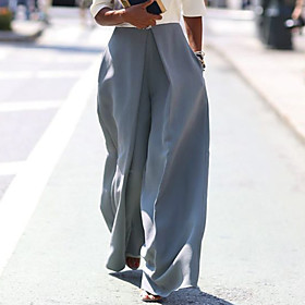 Women's Classic Style Streetwear Comfort Going out Work Wide Leg Pants Plain Ankle-Length Pocket Gray