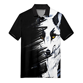 Men's Golf Shirt 3D Print Wolf Animal Button-Down Print Short Sleeve Casual Tops Casual Fashion Soft Breathable Black / Sports