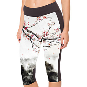 Women's Stylish Novelty Comfort Leisure Sports Weekend Leggings Pants Graphic Prints Flower Calf-Length Sporty Elastic Waist Print White