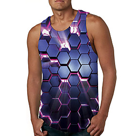 Men's Tank Top Vest Undershirt Shirt 3D Print Pentagon 3D Print Sleeveless Daily Tops Casual Beach Purple / Summer