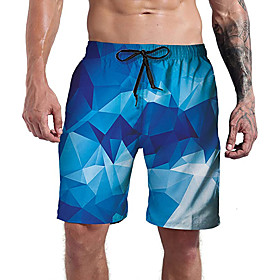 Men's Casual Athleisure Daily Holiday Shorts Pants 3D Print Short Drawstring Pocket Elastic Drawstring Design Blue