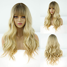 Synthetic Wig Deep Wave Neat Bang Wig Medium Length A10 A1 A2 A3 A4 Synthetic Hair Women's Cosplay Party Fashion Blonde Brown