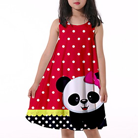 Kids Little Girls' Dress Animal Print Red Knee-length Sleeveless Flower Active Dresses Summer Regular Fit 5-12 Years