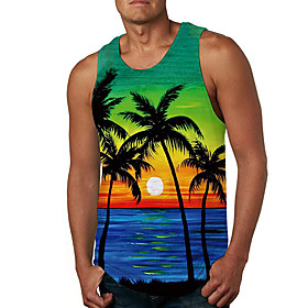 Men's Tank Top Vest Undershirt 3D Print Tree 3D Print Sleeveless Daily Tops Casual Beach Rainbow