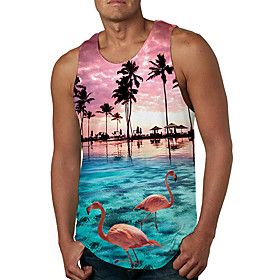 Men's Tank Top Vest Undershirt 3D Print Flamingo 3D Print Sleeveless Daily Tops Casual Beach Light Pink