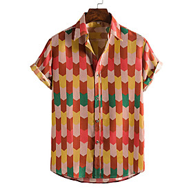 Men's Shirt Other Prints Zebra collared shirts Print Short Sleeve Daily Slim Tops Beach Boho Button Down Collar Red
