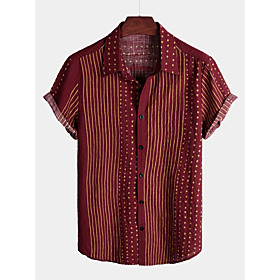 Men's Shirt Tribal Short Sleeve Daily Tops Cotton Basic Boho Classic Collar Wine / Beach