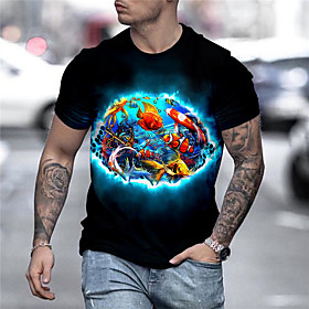 Men's Tee T shirt Shirt 3D Print Graphic Prints Fish Animal Print Short Sleeve Daily Tops Casual Designer Big and Tall Round Neck Black / Summer
