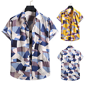 Men's Shirt 3D Print Graphic Prints Print Short Sleeve Vacation Tops Button Down Collar Blue Yellow / Beach