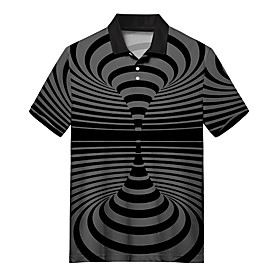 Men's Golf Shirt 3D Print Optical Illusion Button-Down Print Short Sleeve Casual Tops Casual Fashion Soft Breathable Black / Sports
