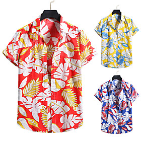 Men's Shirt 3D Print Graphic Prints Print Short Sleeve Vacation Tops Blue Red Yellow